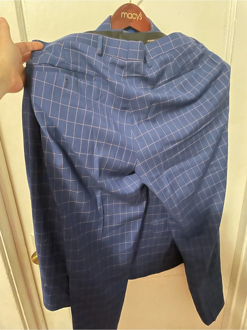 Macy's Blue Windowpane Blazer with White Grid